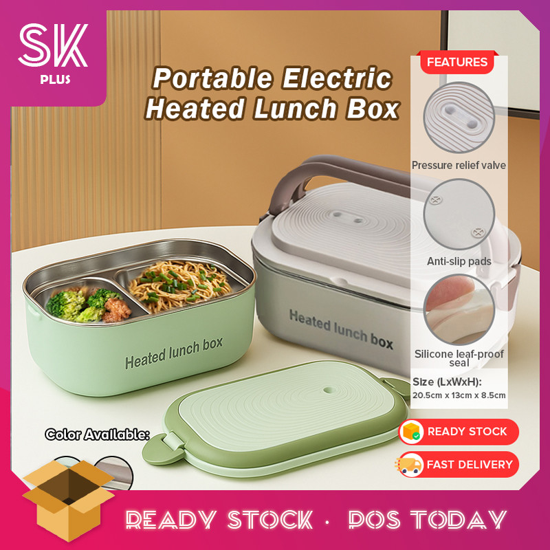 SKplus 304 สแตนเลสแบบพกพาไฟฟ้าอาหารอุ่นกล่องอาหารกลางวันสํานักงานหอพักอาหารอุ่น Pemanas Makan