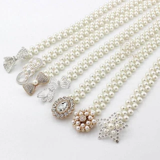 Vintage Jewelry ผู้หญิงเข็มขัดมุกเอวบางโซ่แฟชั่นเข็มขัดยางยืด