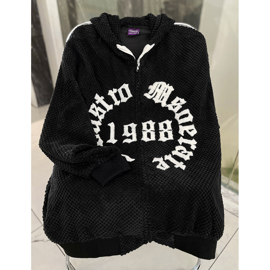 Waffle Niche ins Design Sense ผู้ชายผู้หญิง Hooded Jacket Casual High Street oversize Street Wear เส