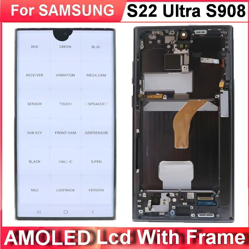 สําหรับ Samsung Galaxy S22 Ultra 5g S908 จอแสดงผล LCD Touch Screen Digitizer กรอบสําหรับ S22ultra S9
