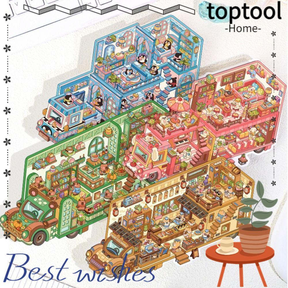 TOPTOOL 4 ชิ้น/เซ็ตมอเตอร์ Home Landscape สติกเกอร์, PET DIY Handmade Cabin ฉากเกมสติกเกอร์, Creativ