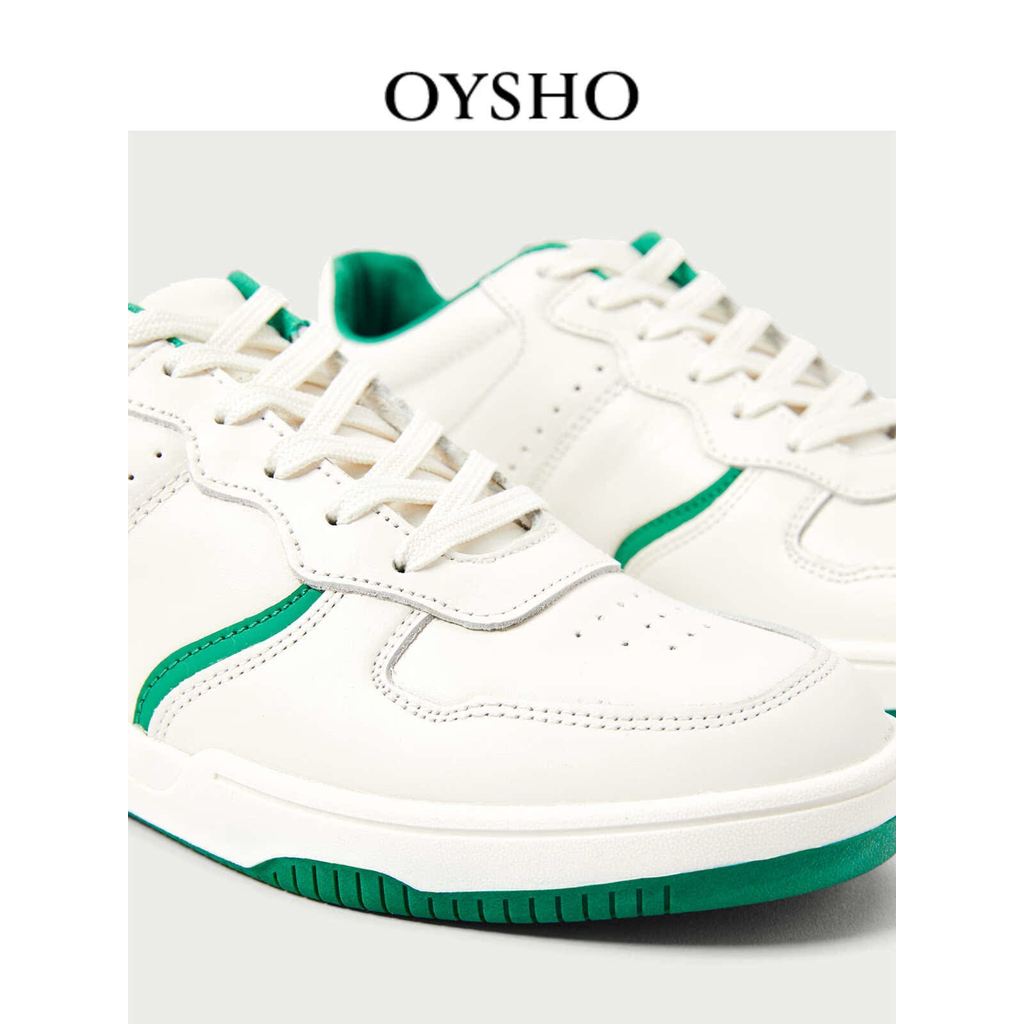 ส่วนลดฤดูใบไม้ผลิฤดูร้อน Oysho สีขาวของแท้หนังแบน Casual Lace-Up Low-Top รองเท้าผ้าใบ 11107080 001