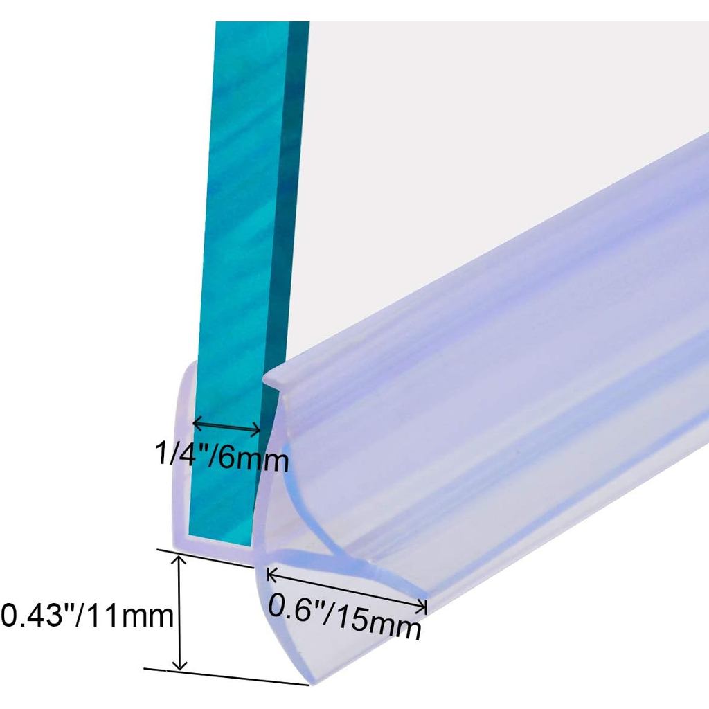 Glass Door Bottom Seal, Cutable Waterproof Strip for 1/4" Glass, 27.5" Length, Shower Door Sweep Sto