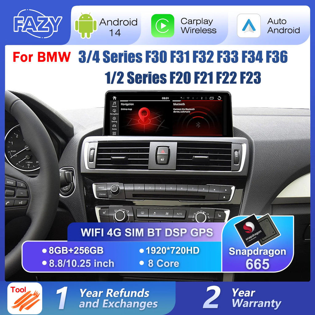 Android 14 ไร้สาย Carplay วิทยุอัตโนมัติหน้าจอสัมผัสสําหรับ Bmw 1 2 3 4 Series F20 F21 F22 F30 F31 F