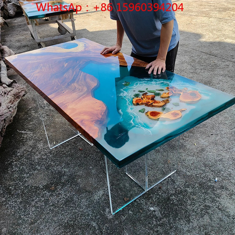 Must-Have Epoxy Resin River Table Wave ไม้เนื้อแข็งกระดานขนาดใหญ่โต๊ะน้ําชาโต๊ะกาแฟวอลนัทสีดําทั้งกร