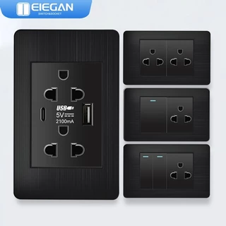 ELEGAN สวิตช์ผนังซ็อกเก็ตแผงวัสดุ สแตนเลส-S18 สีดำ USB TYPE-C