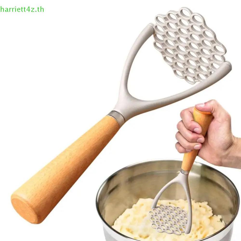 JOLTO Potato Masher, คู่มืออาหาร Crusher ผัก Smasher, Gadget ครัวไม้ Handle อลูมิเนียมกระเทียมกดอาหารเสริม
