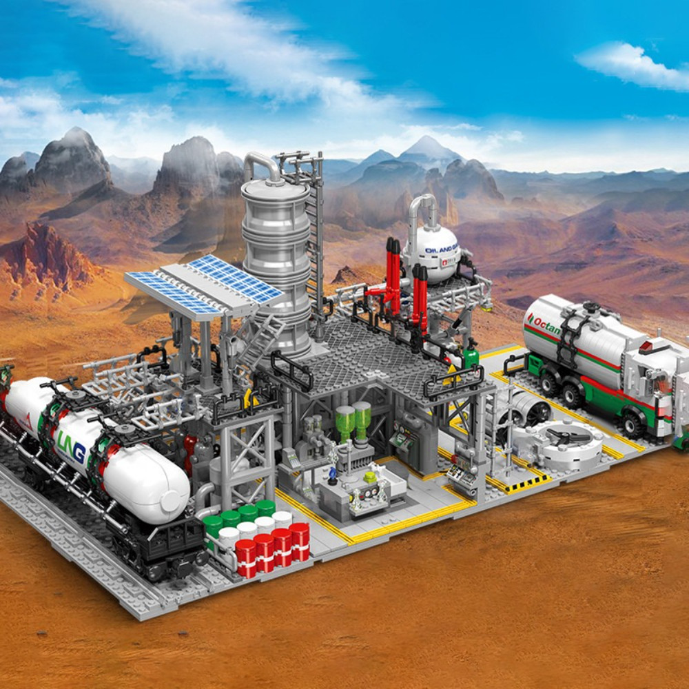 เมืองถนนดูอาคารบล็อกก๊าซธรรมชาติศูนย์การจัดเก็บห้องปฏิบัติการสถานีขนส่ง3 ใน 1ประกอบรุ่นอิฐเด็กของขวัญ