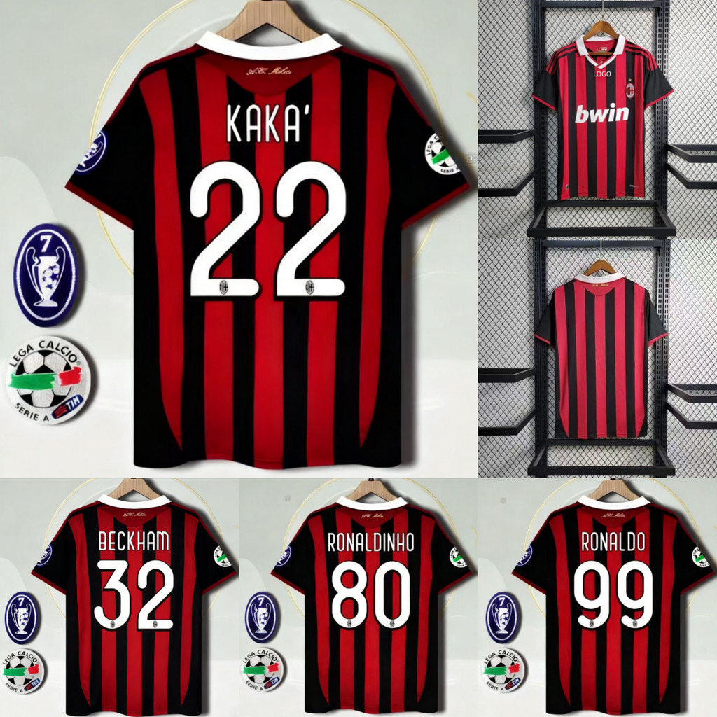 Retro Edition 2009/10 ACMilan เสื้อฟุตบอลและเสื้อเชิ้ตสําหรับ S-2XL