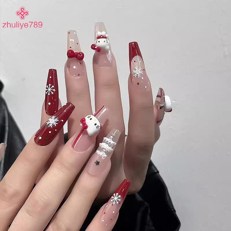 SANRIO <zhuliye789>15ชิ้นHello Kittyเล็บCharmน่ารักSanrio KTแมวโบว์ตกแต่งเล็บอุปกรณ์ตกแต่งเล็บDIYเล็