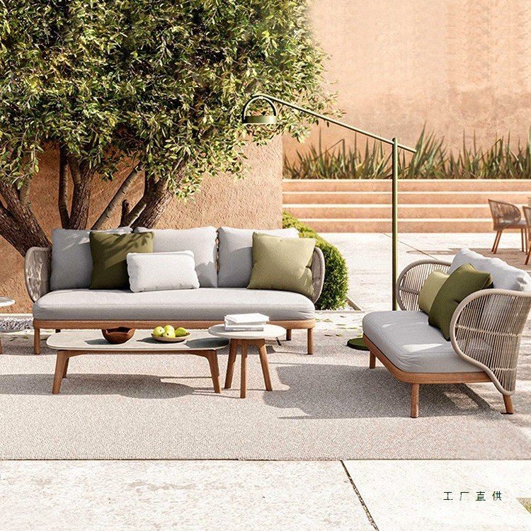 เฟอร์นิเจอร์โต๊ะกาแฟ Lazy Courtyard Open-air Creative Garden ทอผ้าโซฟาระเบียงกลางแจ้งผสมเก้าอี้หวาย 