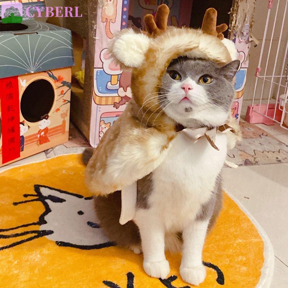 CYBERLINX Cat Elk Cloak, ตกแต่ง Plush Elk สุนัขผ้าคลุมไหล่, สุนัขแมวเสื้อผ้าเสื้อ Soft Warm กับ Antl