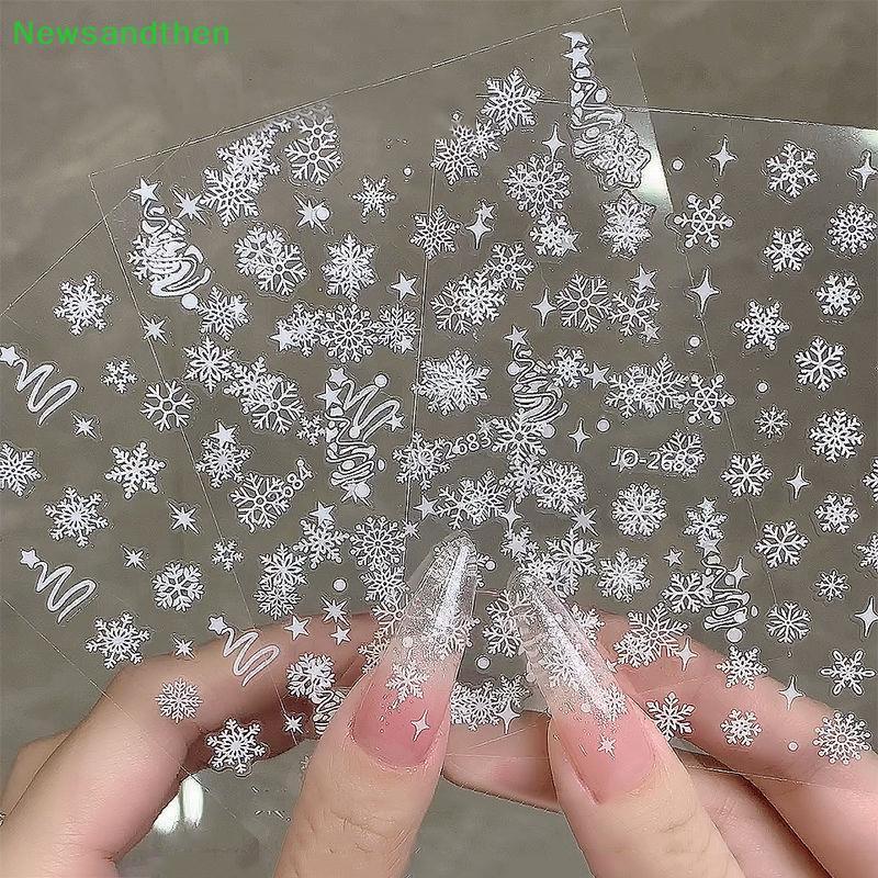 Newsandhen 1 แผ่นคริสต์มาสเกล็ดหิมะสีขาวสติ๊กเกอร์ติดเล็บเกล็ดหิมะเล็บ Decal Snowflake Xmas Slider Nice