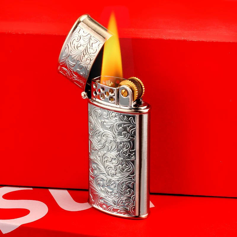 「  มีของ 」FuguiTangcaoน้ำมันก๊าดระดับไฮเอนด์ไฟแช็กย้อนยุคสไตล์อินเทรนด์แห่งชาติแกะสลักบางเฉียบกันลมล้อเจียรแบบเก่า