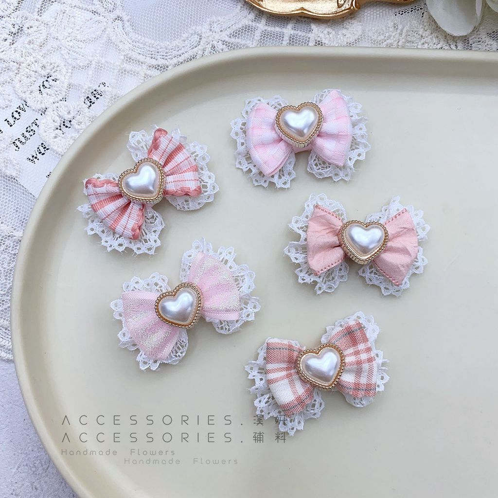 DIY ลูกไม้สีชมพู อุปกรณ์เสริม โบว์ เสื้อผ้า รองเท้า หมวก ถุงเท้า อุปกรณ์เสริม กิ๊บติดผม สินค้ากึ่งสําเร็จรูป