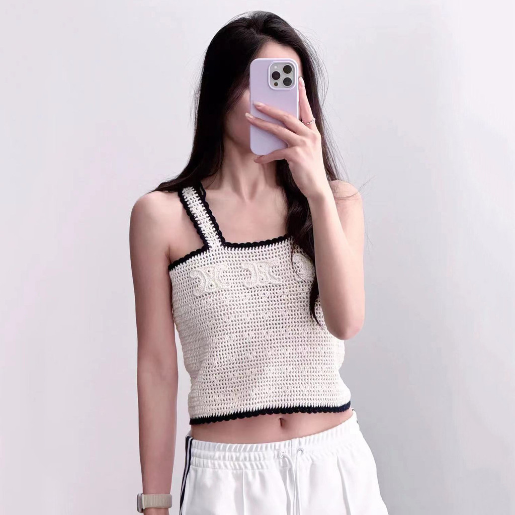 JH4U CE##E Crochet Hollow Knitted Camisole Age-Reducing Slimming Sexy Top