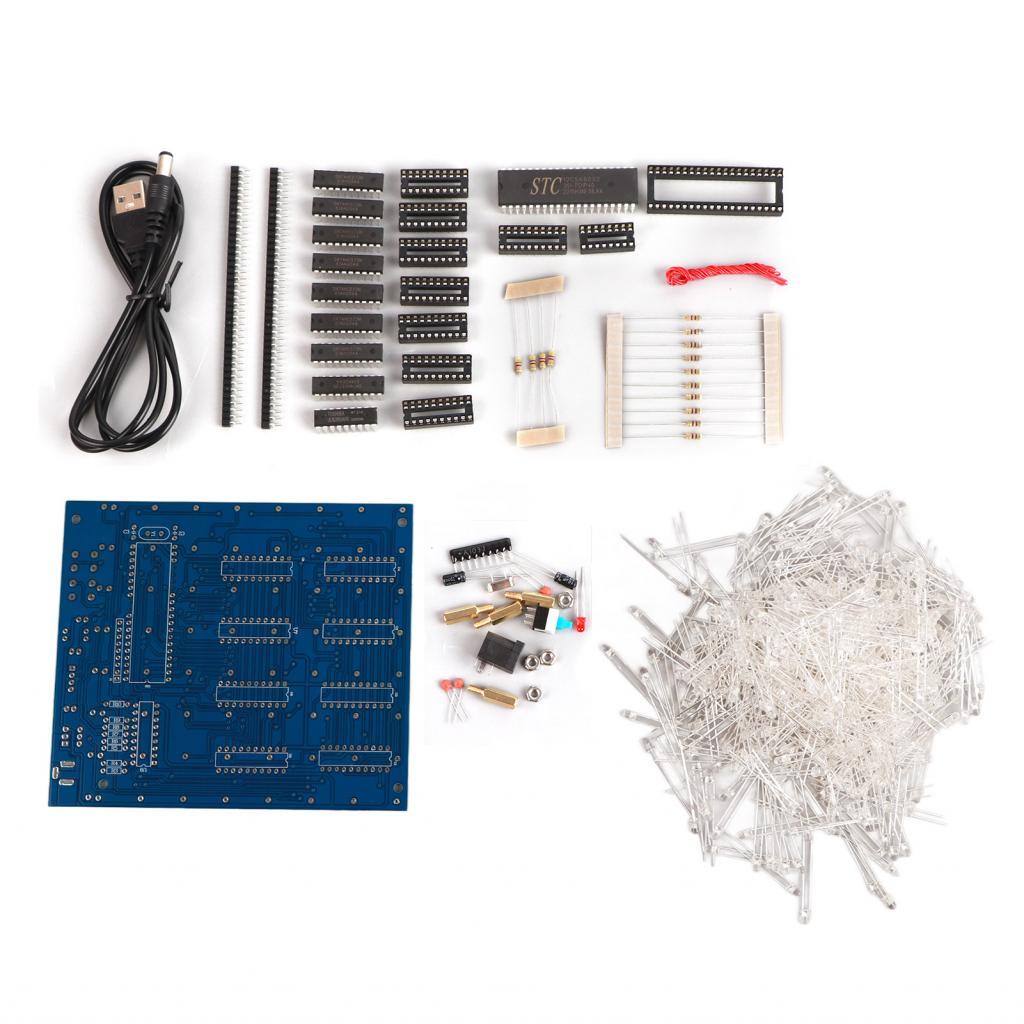 Dressit 3D LED DIY Cube 8x8x8 ชุดอิเล็กทรอนิกส์ Squared สีขาว Blue Ray 512 สําหรับ 4.5 5.5 V 9.3 ซม.