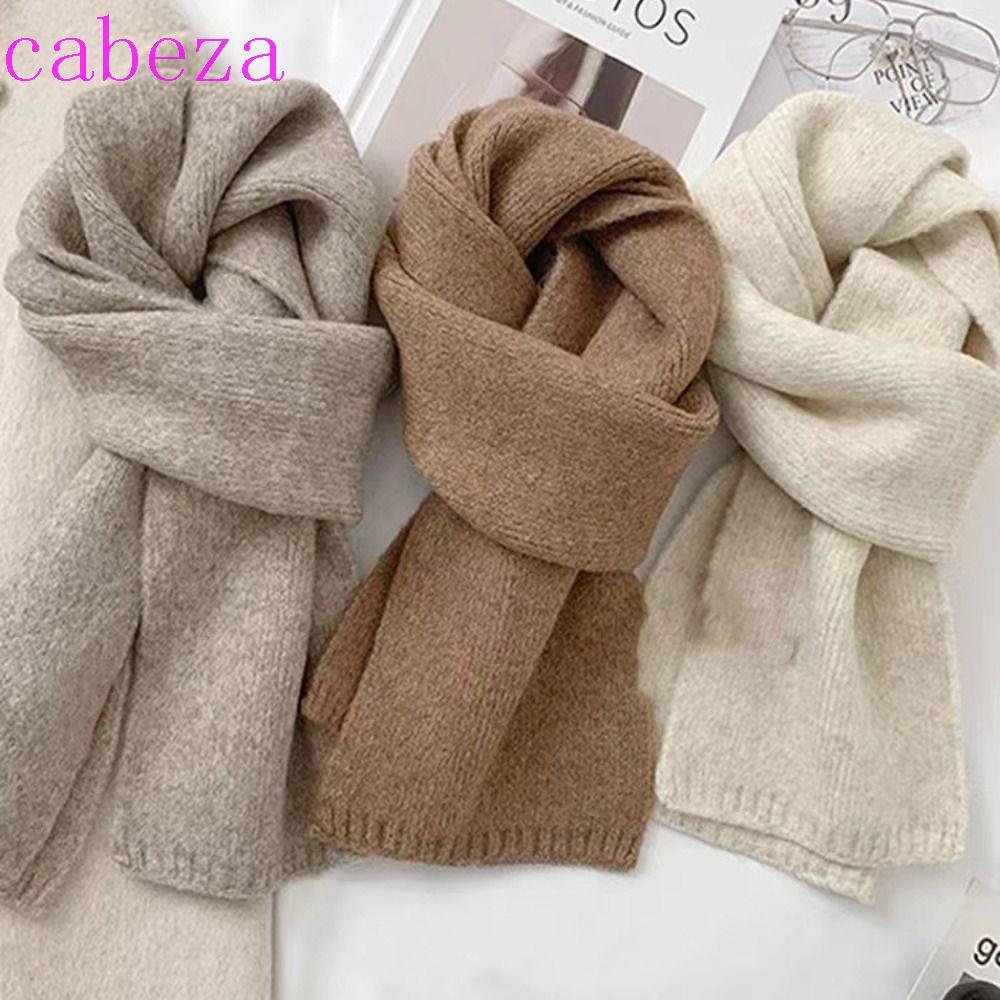 CABEZA ผ้าพันคอลายเกาหลีสีทึบ แบบหนามากสำหรับฤดูใบไม้ร่วงและฤดูหนาว