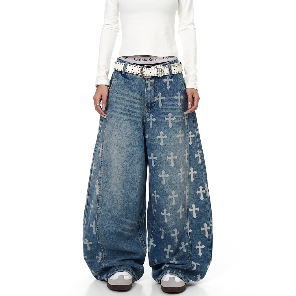 กางเกงยีนส์สีน้ำเงิน ลายอเมริกันย้อนยุค ขากว้าง สไตล์แฟชั่นสำหรับทุกคน - รูปที่ 4