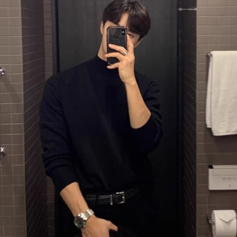 SEACHENIC เสื้อไหมพรมผู้ชาย สไตล์เกาหลี แบบปกม็อก สวมใส่สบาย สำหรับทุกวัน — صورة 5