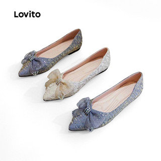 Lovito รองเท้าผู้หญิงแบบแฟชั่นสไตล์ Preppy Mary Janes โบว์ด้…