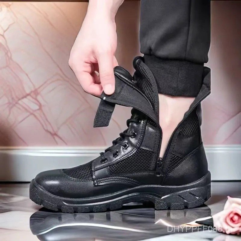 Mountaineering ของแท้หนังตาข่าย Combat Boots Security รองเท้า Ultra-Light สไตล์ใหม่ High-Top น้ําหนั