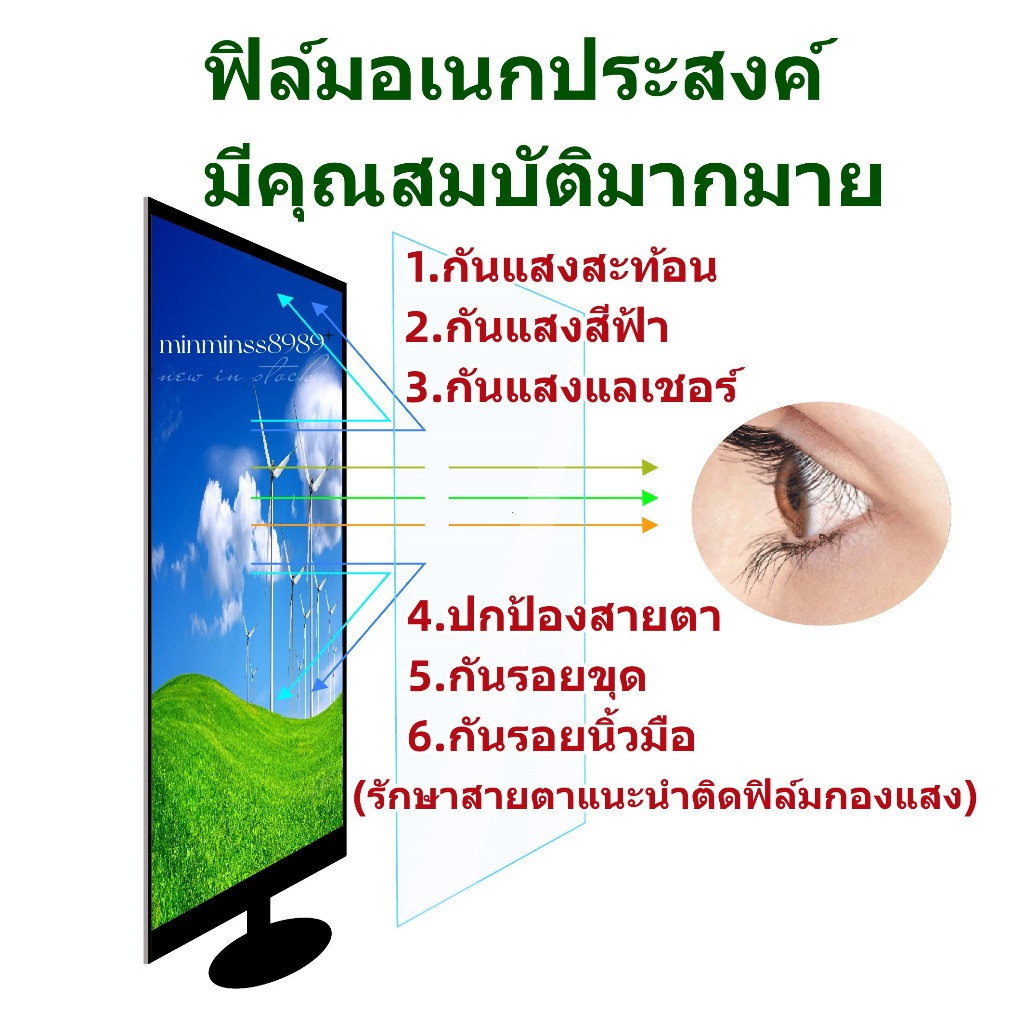 ฟิล์มกรองแสงฟ้าหน้าจอโน้ตบุ๊ค 13” 14” 15.6”กรองแสงสีฟ้า ถนอมสายตา กันรอยหน้าจอ Anti Blue Light Screen Protector monitor - รูปที่ 6