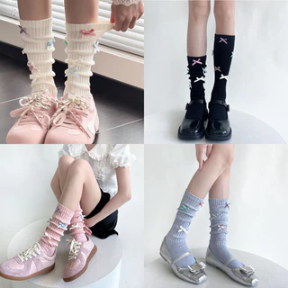ถุงเท้าบัลเล่ต์ผู้หญิง สไตล์ Lolita พร้อมโบว์สีสันหลากหลาย ผลิตจากผ้าฝ้ายคุณภาพดี