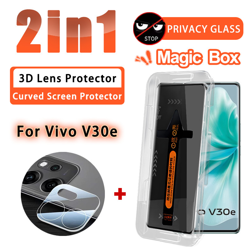 ฟิล์มกันรอย 2 ใน 1 Vivo V30e ฟิล์มกระจกนิรภัยโค้ง สำหรับ Vivo V30e V50e V40e V40 V60 V50 V30 Pro ฟิล
