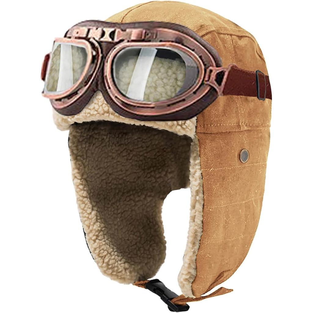 Peicees Vintage Aviator Hat and Goggles Costume Accessories Fur Ear Flaps Trooper Trapper Pilot Cap 
