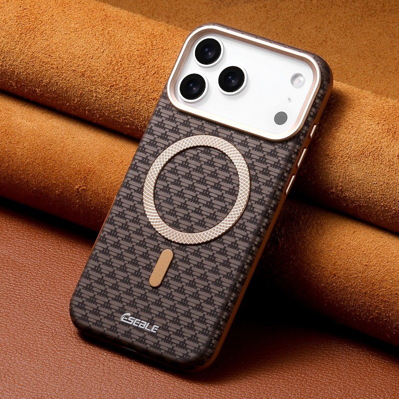 YOOVEI [ใหม่] สําหรับ iPhone 17 Pro Max เคสกันกระแทกแม่เหล็กขนาด 6.9 นิ้ว, เคสกันลื่นและบางเฉียบสําหรับ 16/15/14/13 Pro Max Aumbleramid Fiber Textures, [Tactileทอ-H], สีน้ําตาล