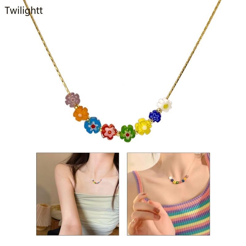 สร้อยคอกลางดอกไม้เคลือบสีสันสดใส สไตล์ Egirls Y2K สำหรับผู้หญิง