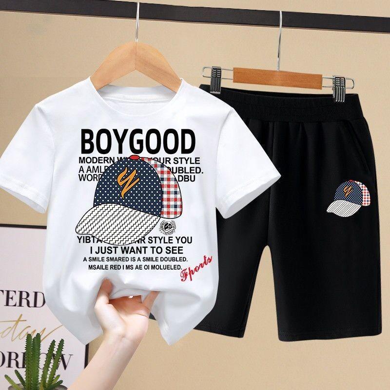 【จัดส่งจากประเทศไทย】（จัดส่งจากประเทศไทย）ชุดกีฬาเด็กชายกางเกงขาสั้นแห้งเร็วสองชิ้นชุดเด็กฤดูร้อนแขนสั้น เซ็ตชุดเด็ก เสื้อ