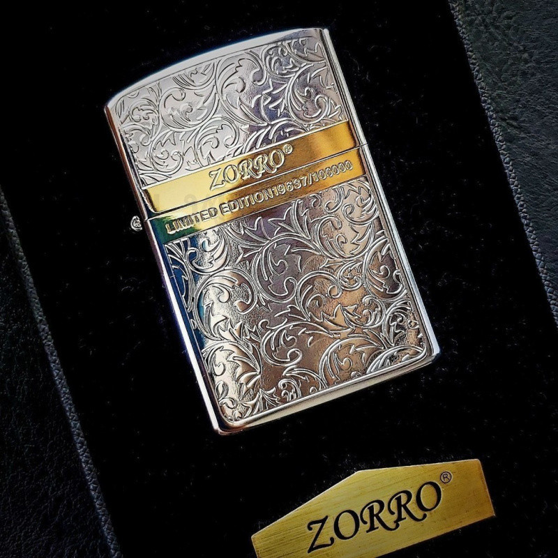 ZORRO ไฟแช็ก กันลม ดีไซน์แยกสี ทังโจว แกะสลักสำหรับผู้ชาย ล้อเจียรเงิน ทองแดง