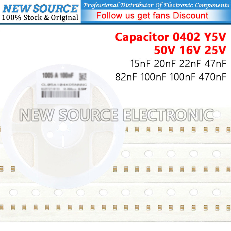 [50 ชิ้น] 042 SMD 50V 16V 25V Y5V ตัวเก็บประจุ 15nF 20nF 22nF 47nF 82nF 100nF 100nF 470nF แหล่งใหม่