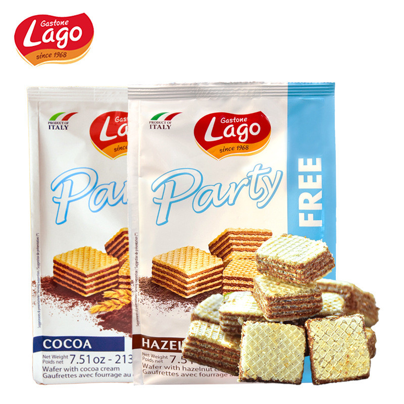อิตาลีนําเข้า lago lago ปราศจากน้ําตาลโกโก้เวเฟอร์เฮเซลนัทรสเวเฟอร์บิสกิตขนมสบายๆ Bagged 25.11.22