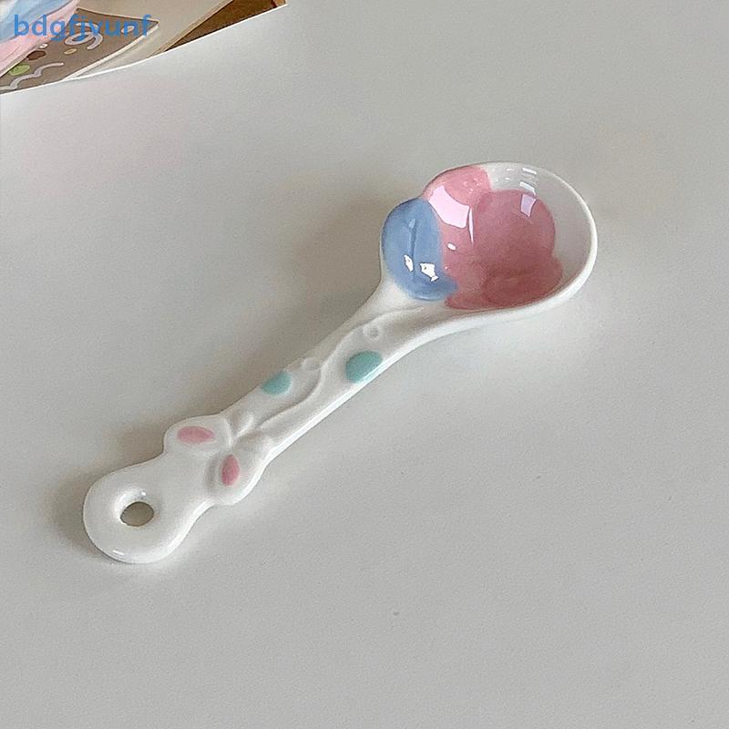 BDGF น่ารัก Underglaze เซรามิคช้อน INS ยาว Handle Perfect สําหรับบ้านขนมหวานช้อนโยเกิร์ตข้าวโอ๊ต TH ราคา ถูกที่สุด โปรบีเคเค