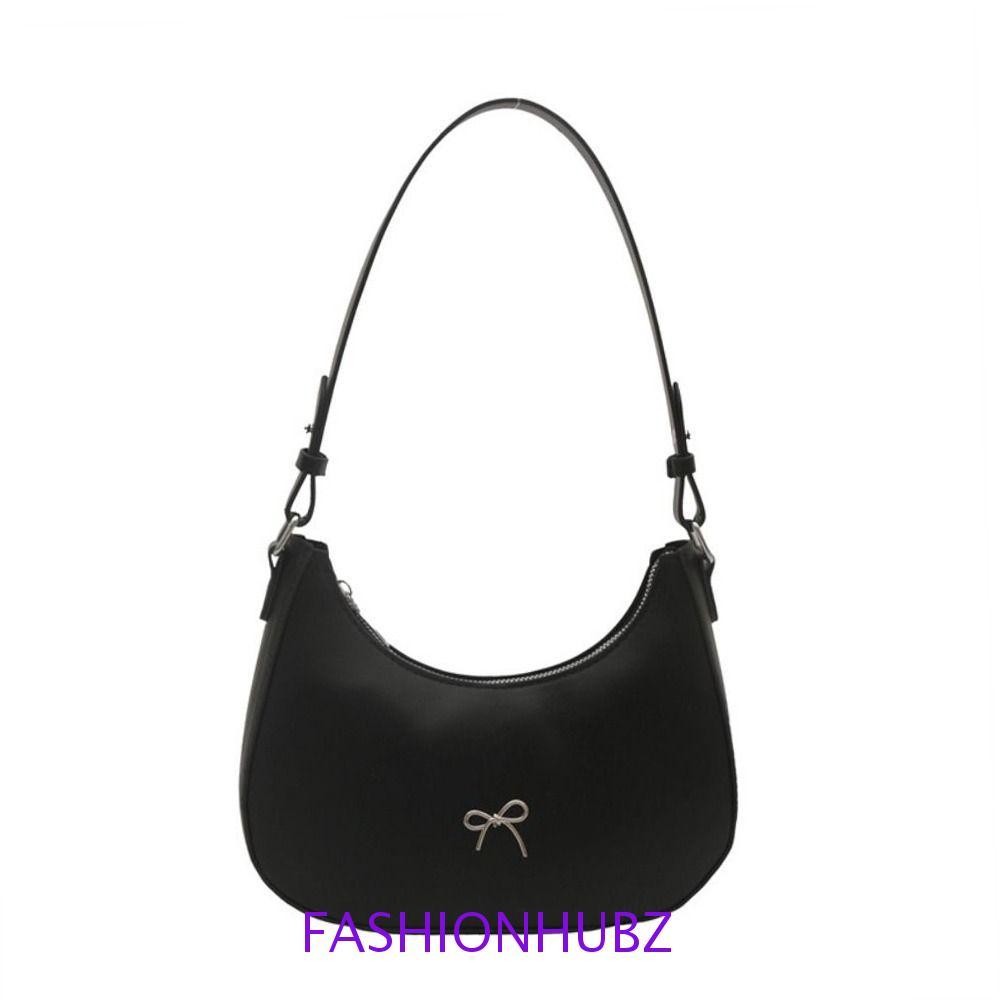 Fashionhubz Bowknot Underarm Bag, PU Leather Korean Bowknot Armpit Bag, Fashion New Design Luxury Solid Color Y2K Handbag Women