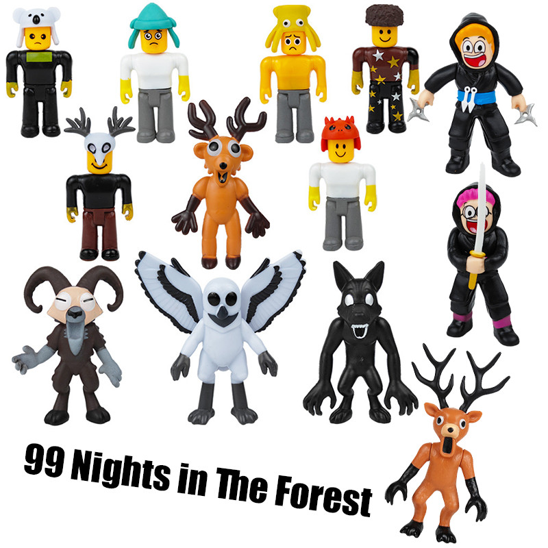 2025 ใหม่ 99 คืนในป่ารูป Roblox กวางของเล่นของขวัญวันเกิดสําหรับแฟนเกมสยองขวัญเด็กชายและเด็กหญิง 12 ชิ้นชุดของเล่น
