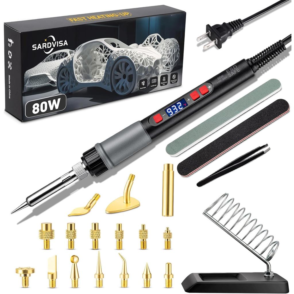 21-in-1 3D เครื่องพิมพ์ Smoothing ชุดเครื่องมือ, 80W LCD ดิจิตอลปรับอุณหภูมิบัดกรีเชื่อมเหล็กชุดใส่ท