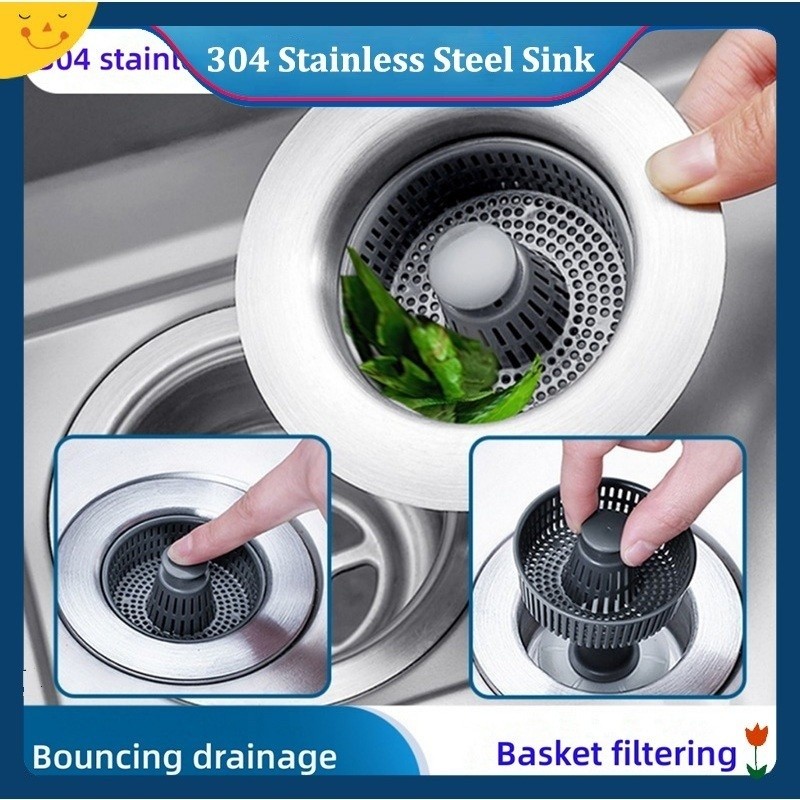 NEW Universal Sink Bounce Strainer Core Waste Plug Kitchen Sink Drain Stopper Stainless Steel Sink D