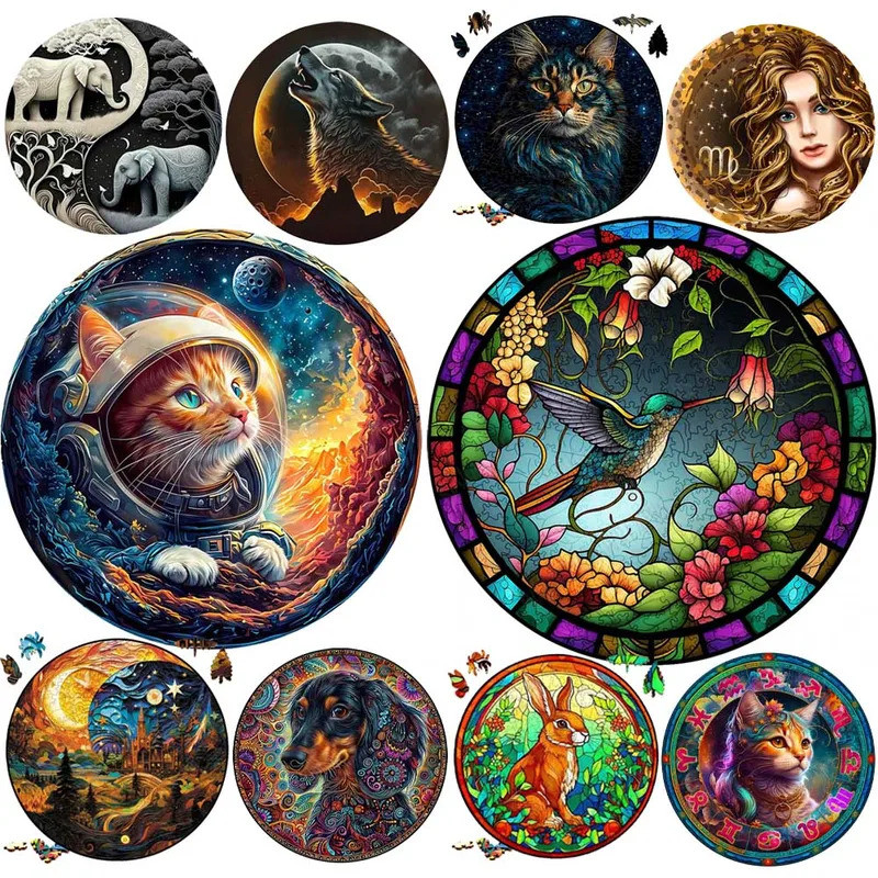 Animal Puzzle Wood Bird Animal Puzzle Flower Cat Wooden Puzzle Medium Difficulty Wood Jigsaws for Ki