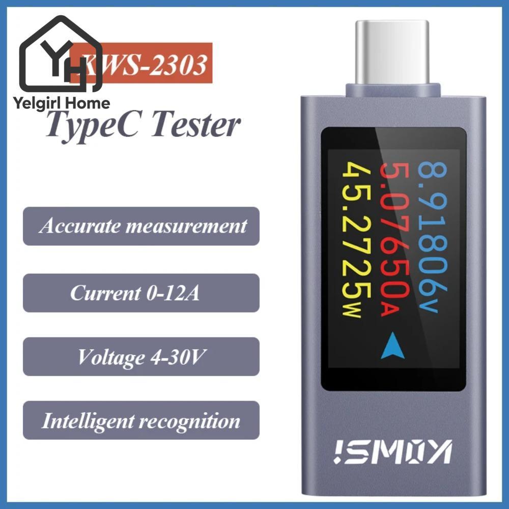 YELGIRLB Current และแรงดันไฟฟ้า, PD Type-C Power Meter Tester, DC 4-30V 0-12A ความจุแบตเตอรี่ KWS-23