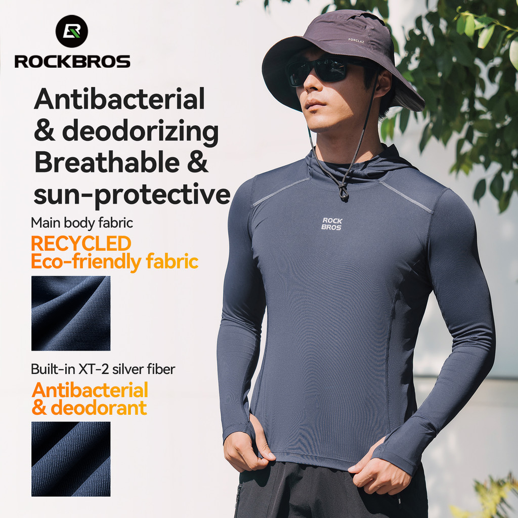 ROCKBROS แจ็คเก็ตแขนยาวสำหรับผู้ชาย ผลิตจากผ้าน้ำหนักเบา ระบายอากาศและป้องกันแสง