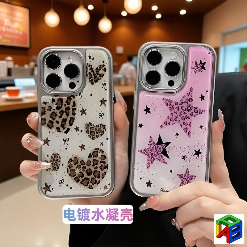 เสือดาว-พิมพ์ดาวiPhone 17Rromax 16/17/15PROMax 14Plus 13Pro Electroplatedเคสโทรศัพท์หญิงiPhone12/11Promaxขั้นสูงอีพ็อกซี่เรซิ่นแก้วป้องกันสิ่งสกปรกกรณี