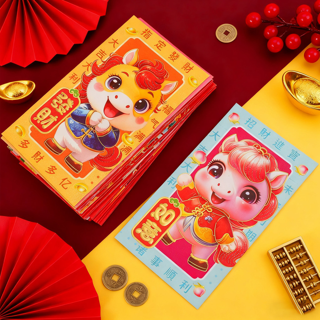 2026 Equine Year ซองแดง | กระดาษพรีเมี่ยม โมเนต์ ของขวัญสําหรับปีใหม่จันทรคติ การออกแบบที่หรูหราสําหรับครอบครัว/เหตุการณ์องค์กร - รูปที่ 4