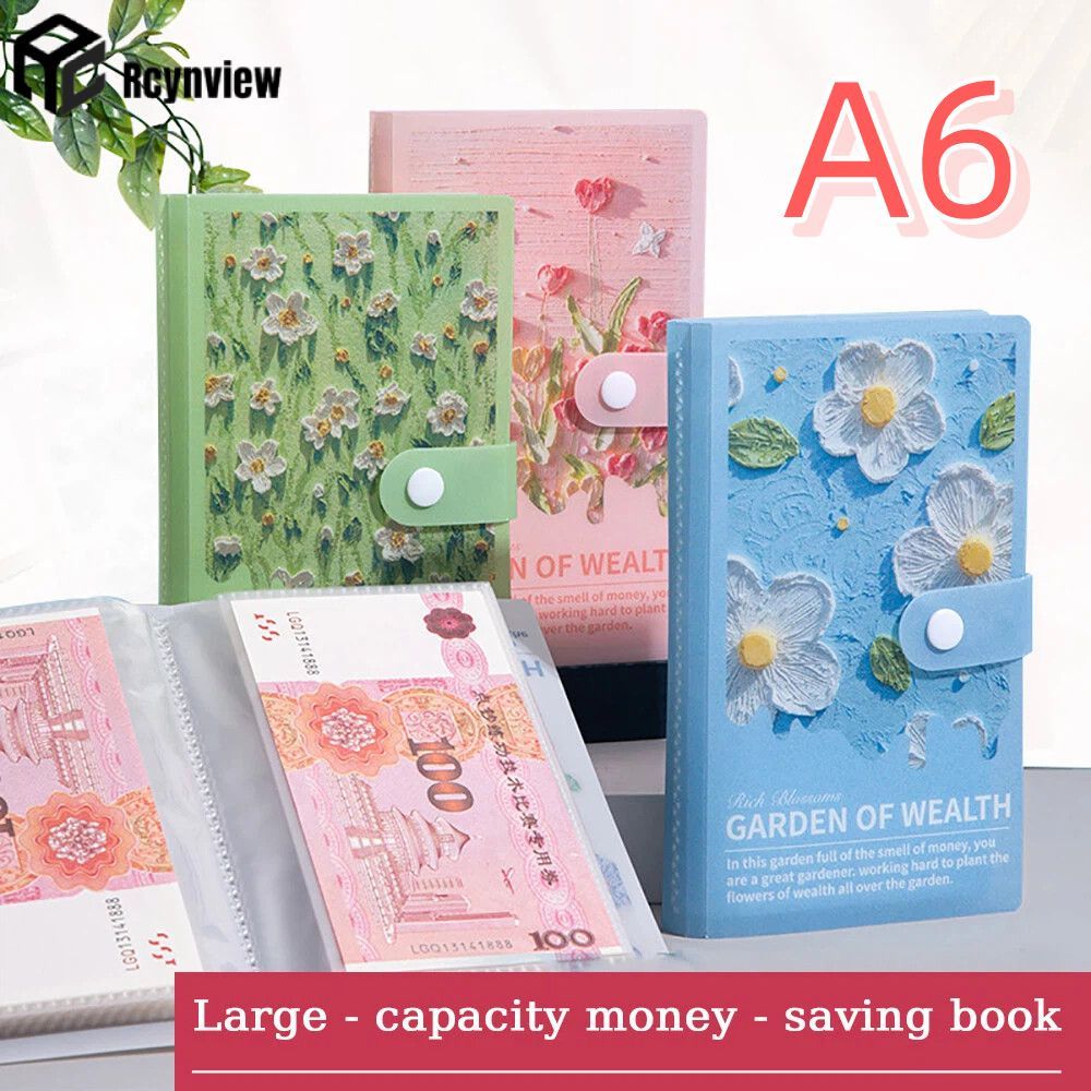 【Rcynview】 สมุดจดบันทึกการประหยัดเงิน 100 ซอง พร้อมภาพวาดสีน้ำมัน สมุดจดบันทึกเงินขนาด A6 สมุดจดบันท