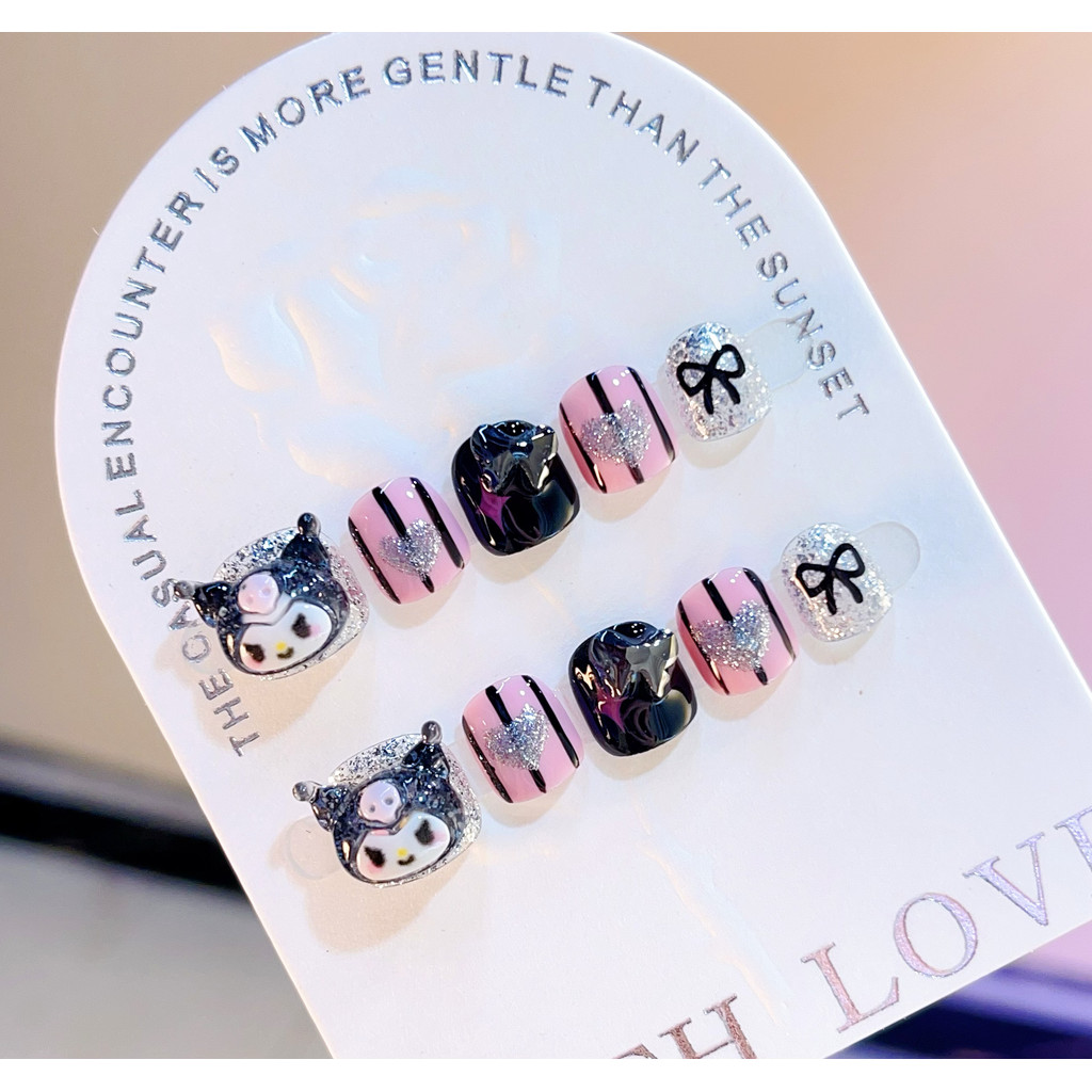 < Pink Kuromi > Children Sweet Cool Handmade Wear Nails y2k Girls Short Primary School Students Cart