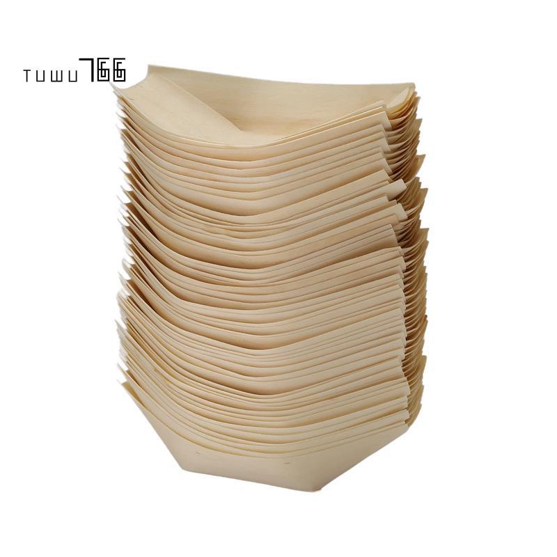 [tuwu766]อาหารนิ้ว 50x - ชาม, "เรือ" ไม้ย่อยสลายได้ 11 cm x 6.5 cm