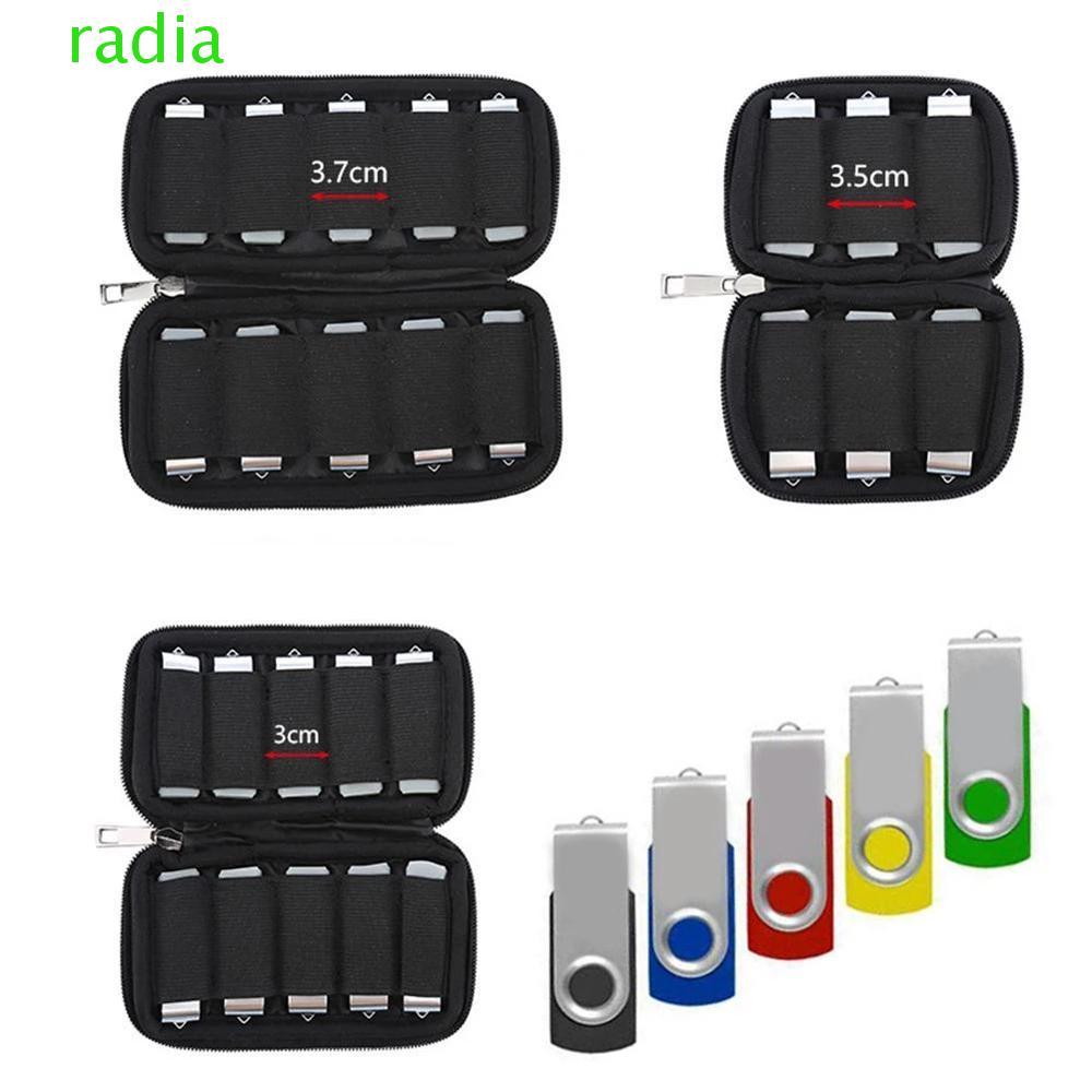 RADIANTZAP แฟลชไดรฟ์ Organizer สีดํามัลติฟังก์ชั่น U Disk Holder กันกระแทกซิป Neoprene U Disk กระเป๋
